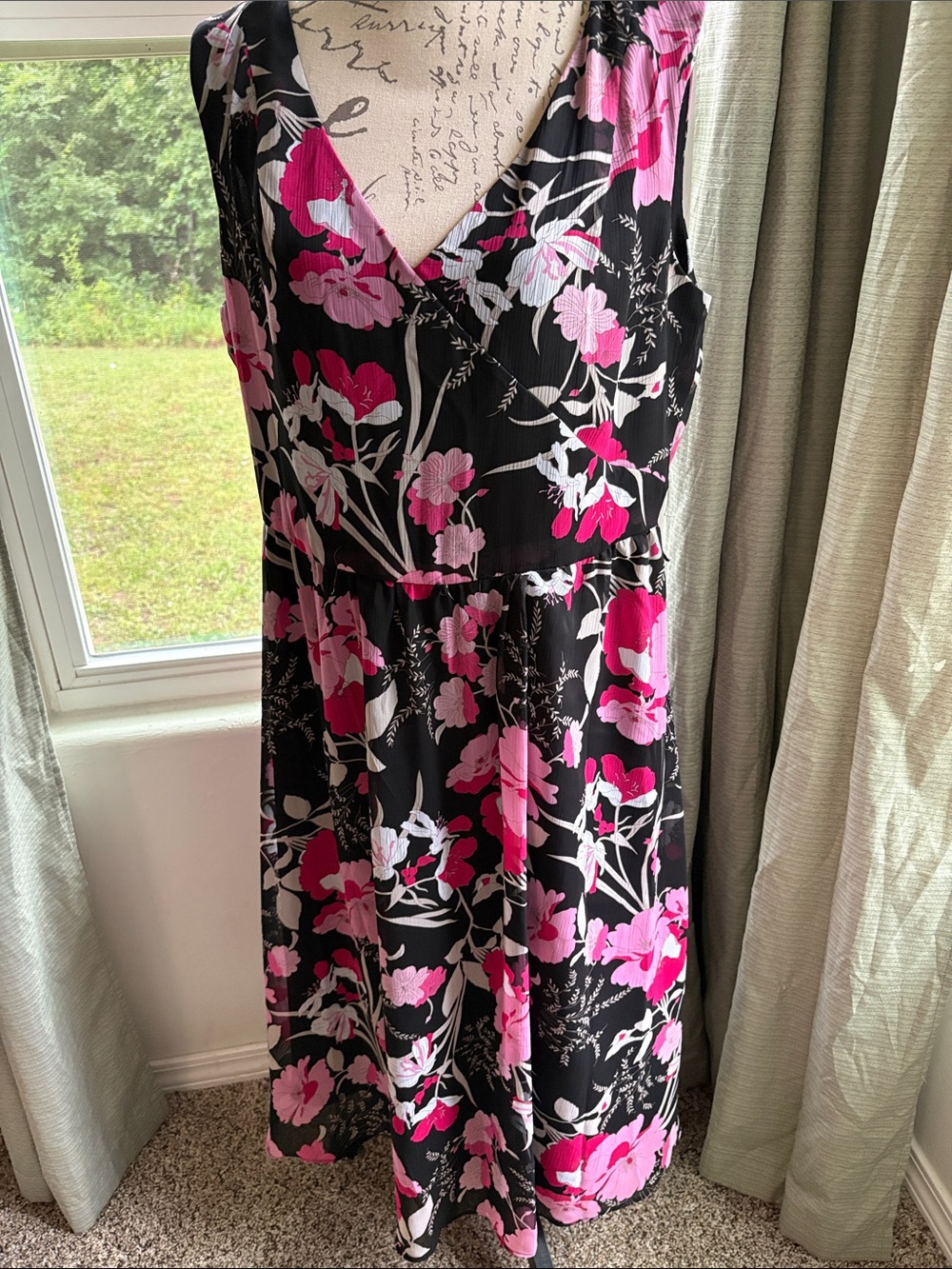 Studio I Black Midi Dress with Pink Floral Print - Picture 2 of 10